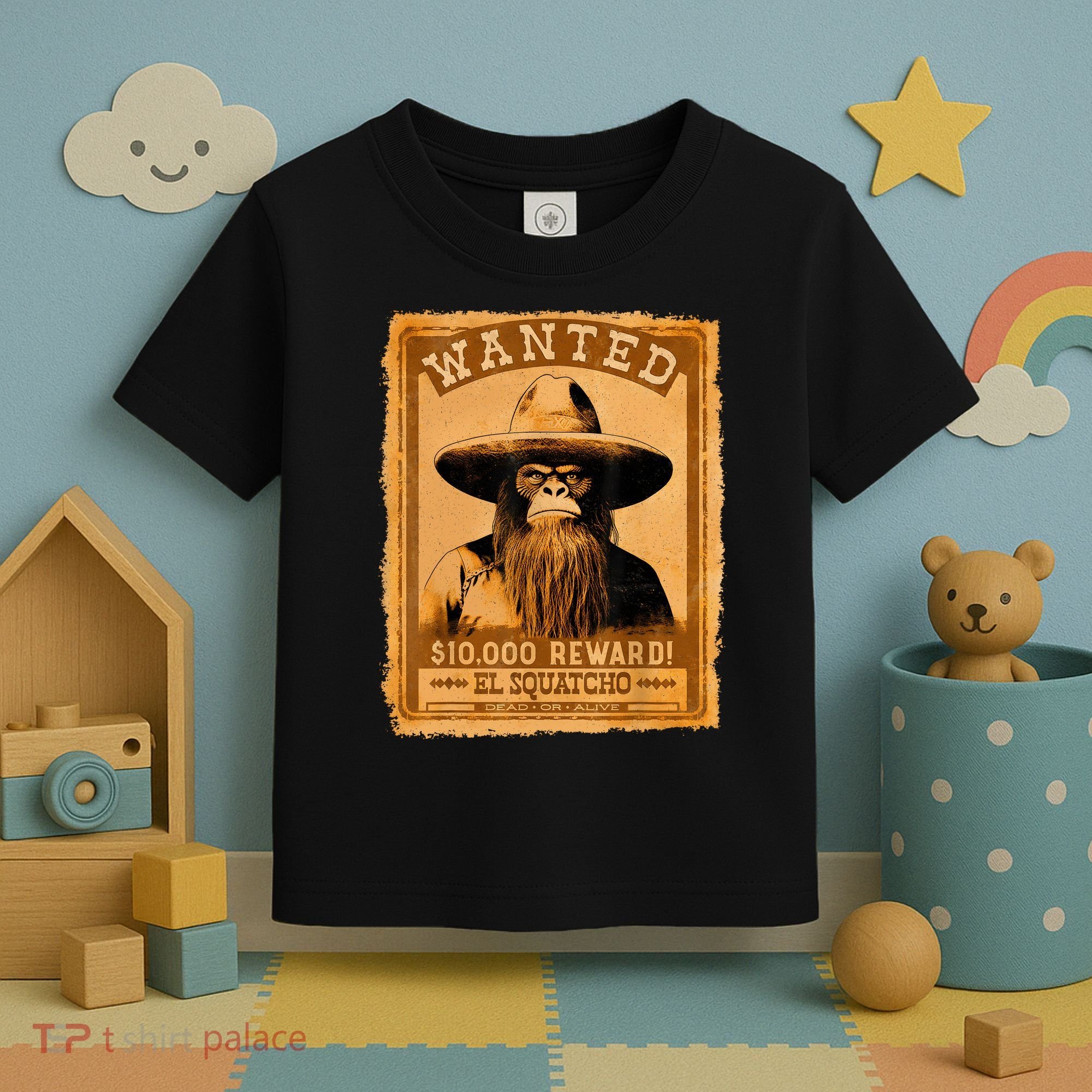 El Squatcho Wanted Poster – Western Bigfoot Funny Sasquatch Toddler T-Shirt