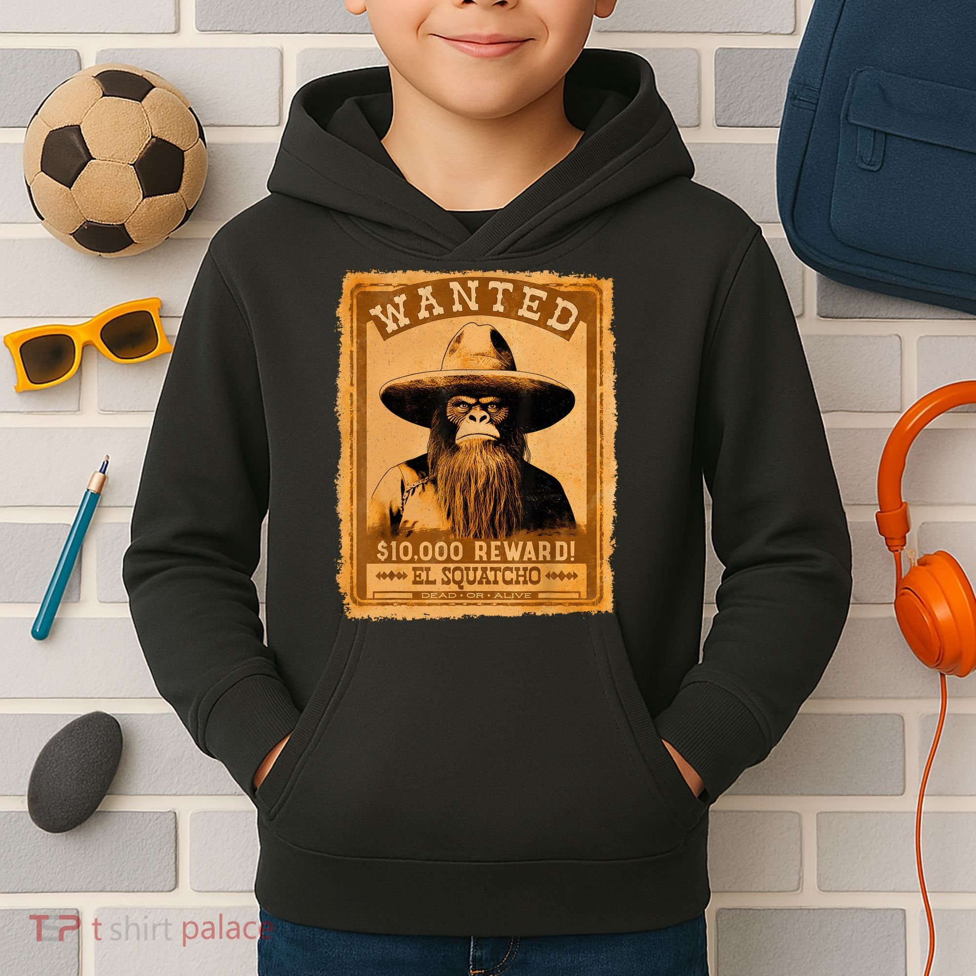 El Squatcho Wanted Poster – Western Bigfoot Funny Sasquatch Kids Hoodie