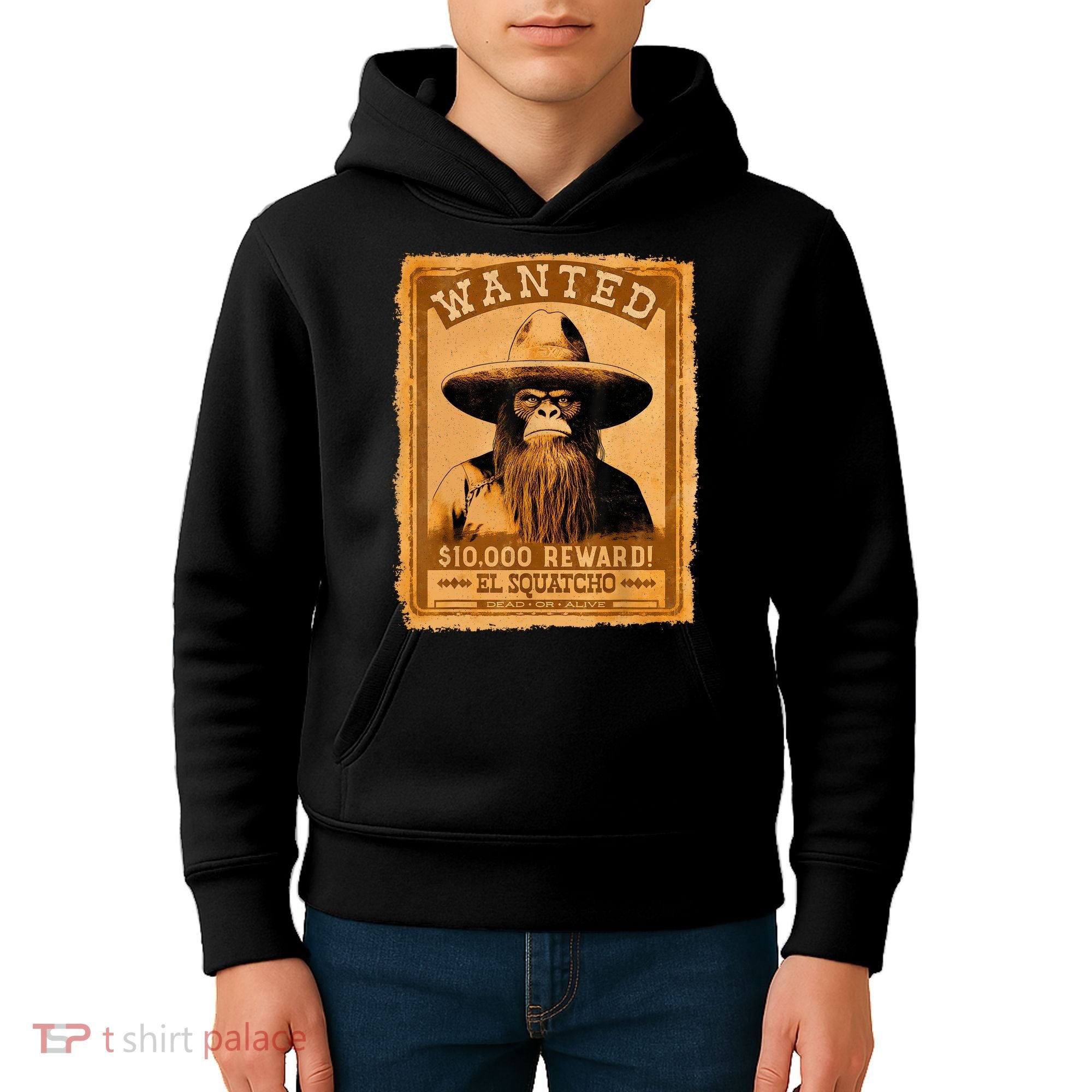 El Squatcho Wanted Poster – Western Bigfoot Funny Sasquatch Kids Hoodie
