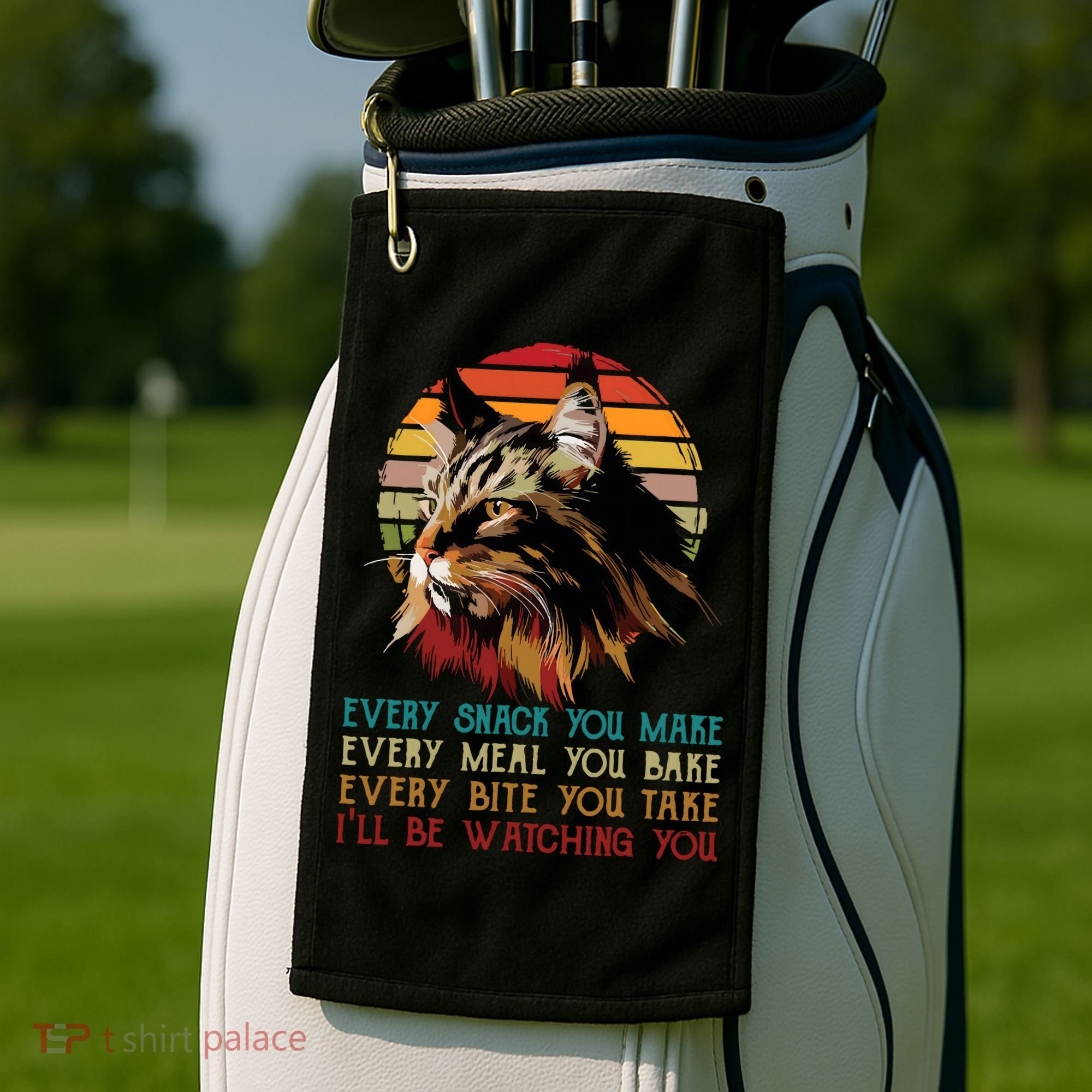 Every Snack You Make Ill Be Watching Funny Maine Coon Meow Golf Towel