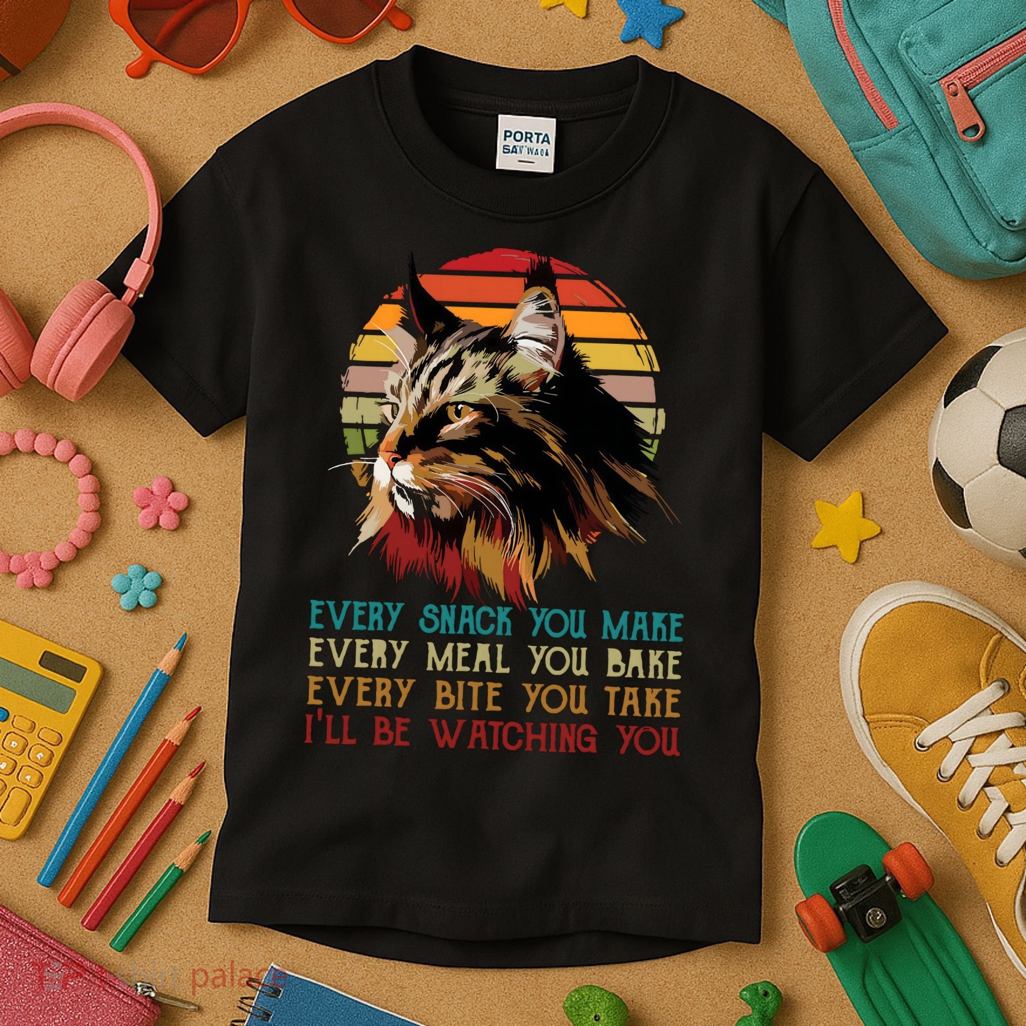 Every Snack You Make Ill Be Watching Funny Maine Coon Meow Kids T-Shirt