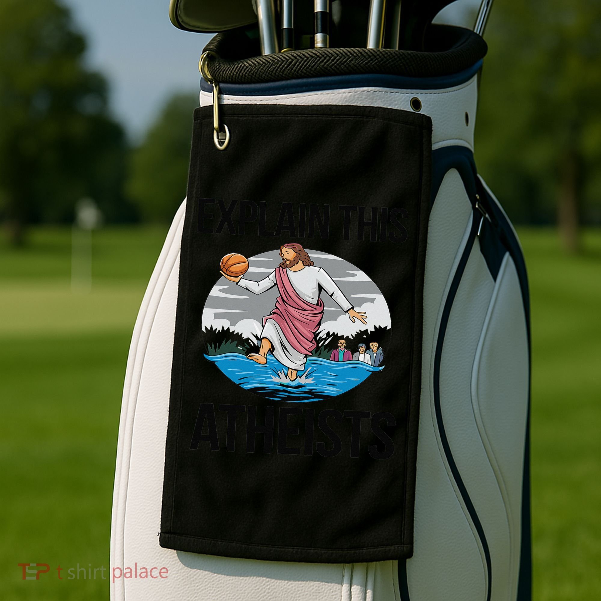 Explain This Atheists Jesus Basketball Funny Memes Gen-Z Golf Towel