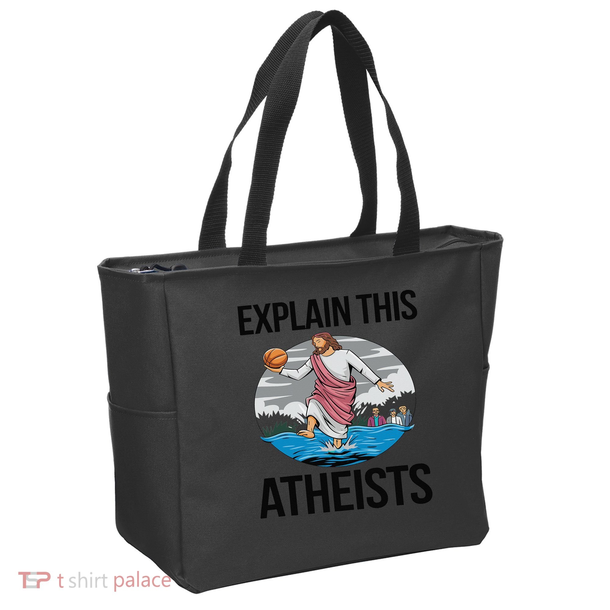 Explain This Atheists Jesus Basketball Funny Memes Gen-Z Tote Bag