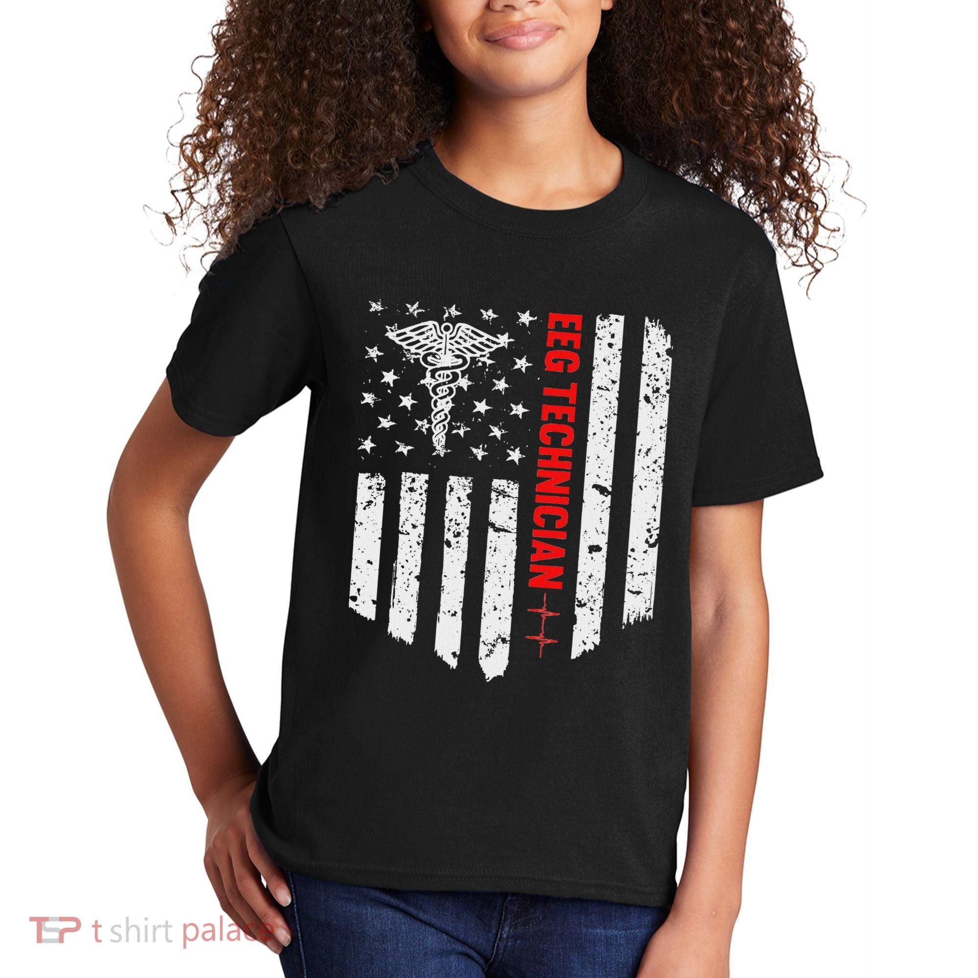 Eeg Technician American Flag Patriotic Medicine Gift Kids T-Shirt