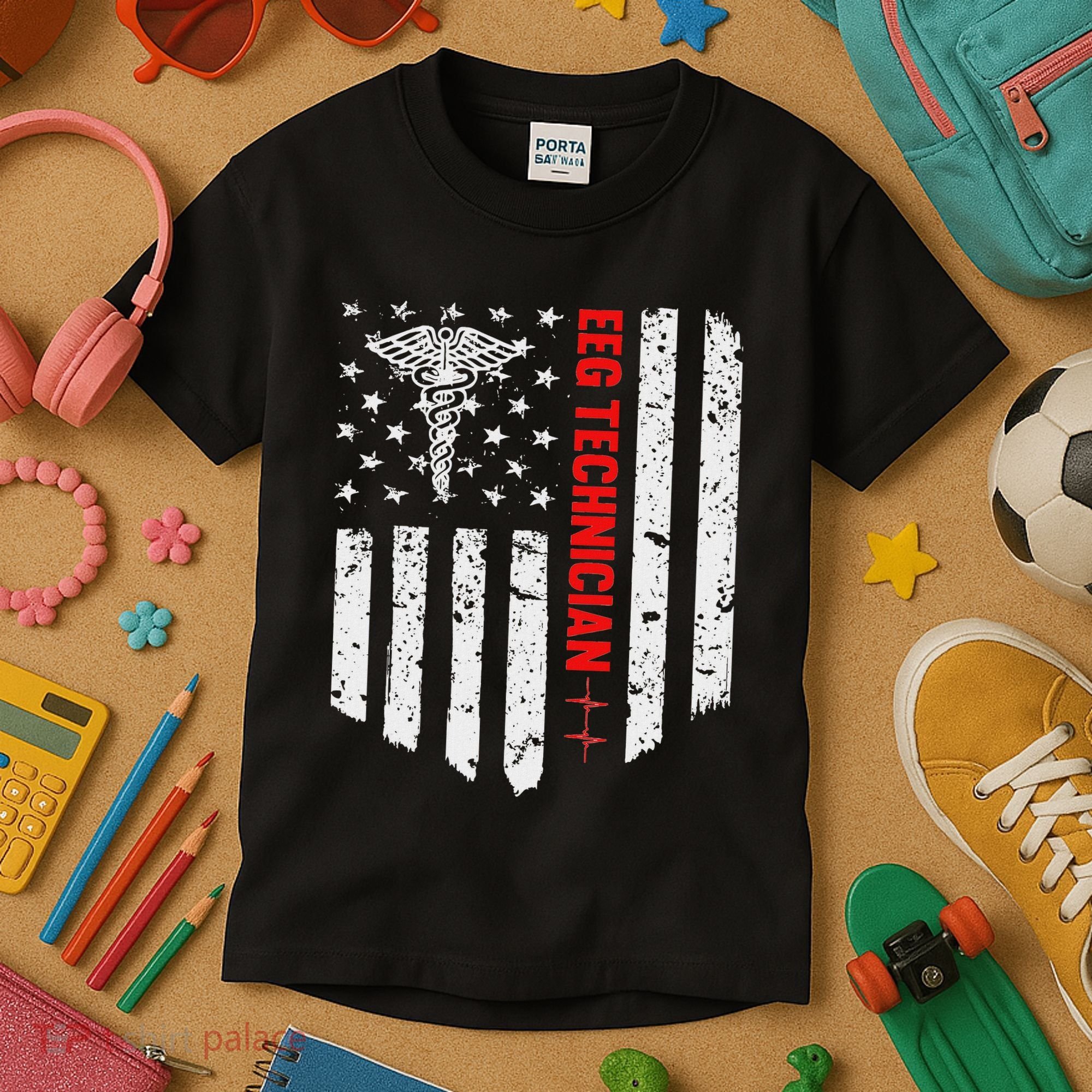 Eeg Technician American Flag Patriotic Medicine Gift Kids T-Shirt