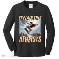 Explain This Atheists Funny Meme Jesus Skateboarding Kids Long Sleeve Shirt thumb 0