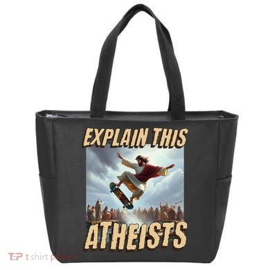 Explain This Atheists Funny Meme Jesus Skateboarding Tote Bag
