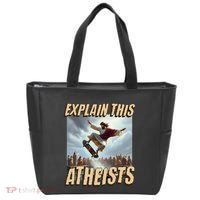 Explain This Atheists Funny Meme Jesus Skateboarding Tote Bag thumb 0