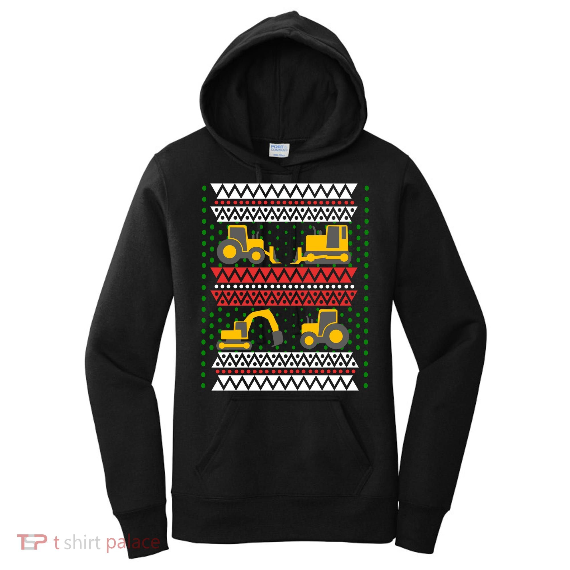 Excavator Tractor Bulldozer Christmas Ugly Sweater Cool Gift Women's Hoodie