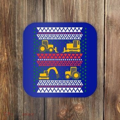 Excavator Tractor Bulldozer Christmas Ugly Sweater Cool Gift Coaster
