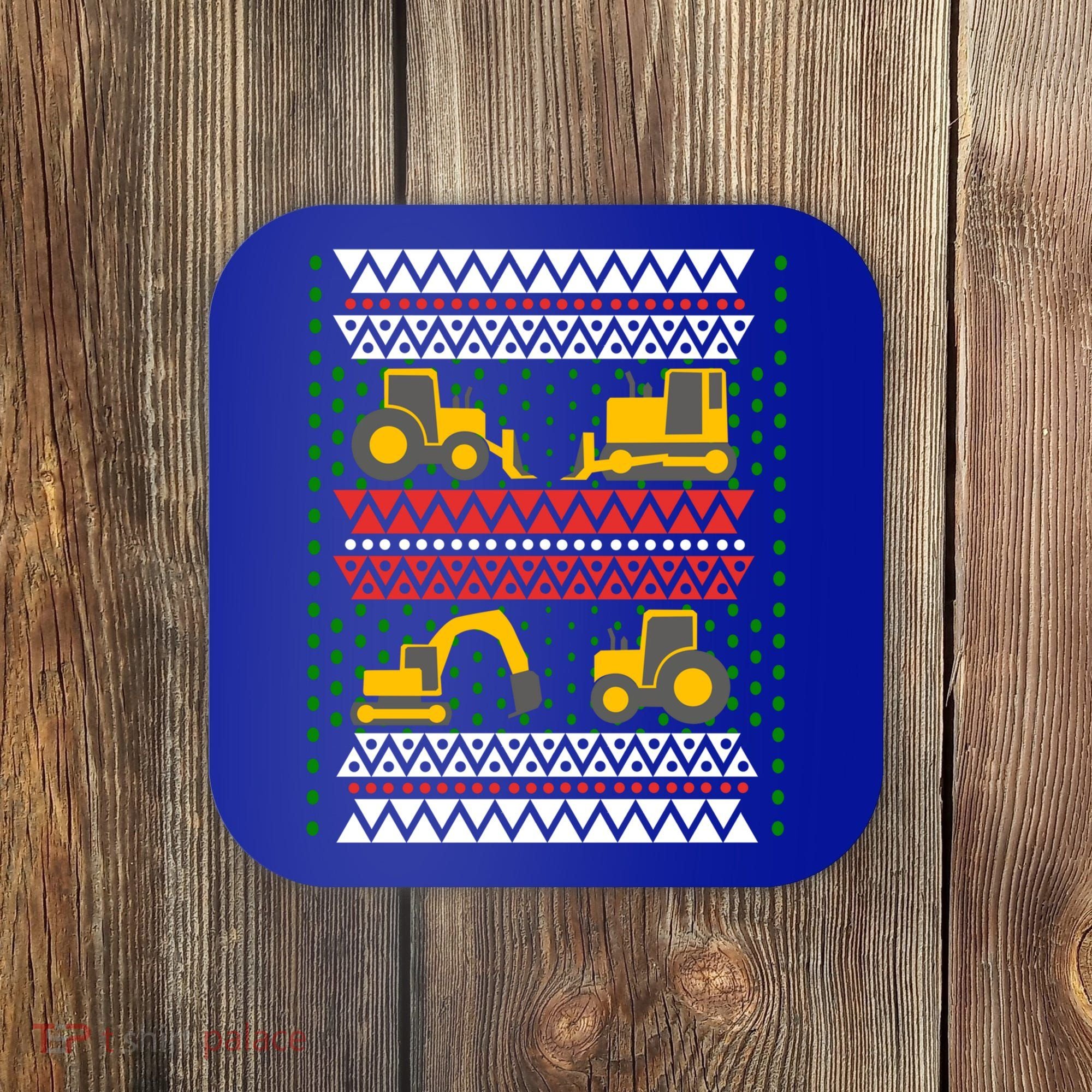 Excavator Tractor Bulldozer Christmas Ugly Sweater Cool Gift Coaster