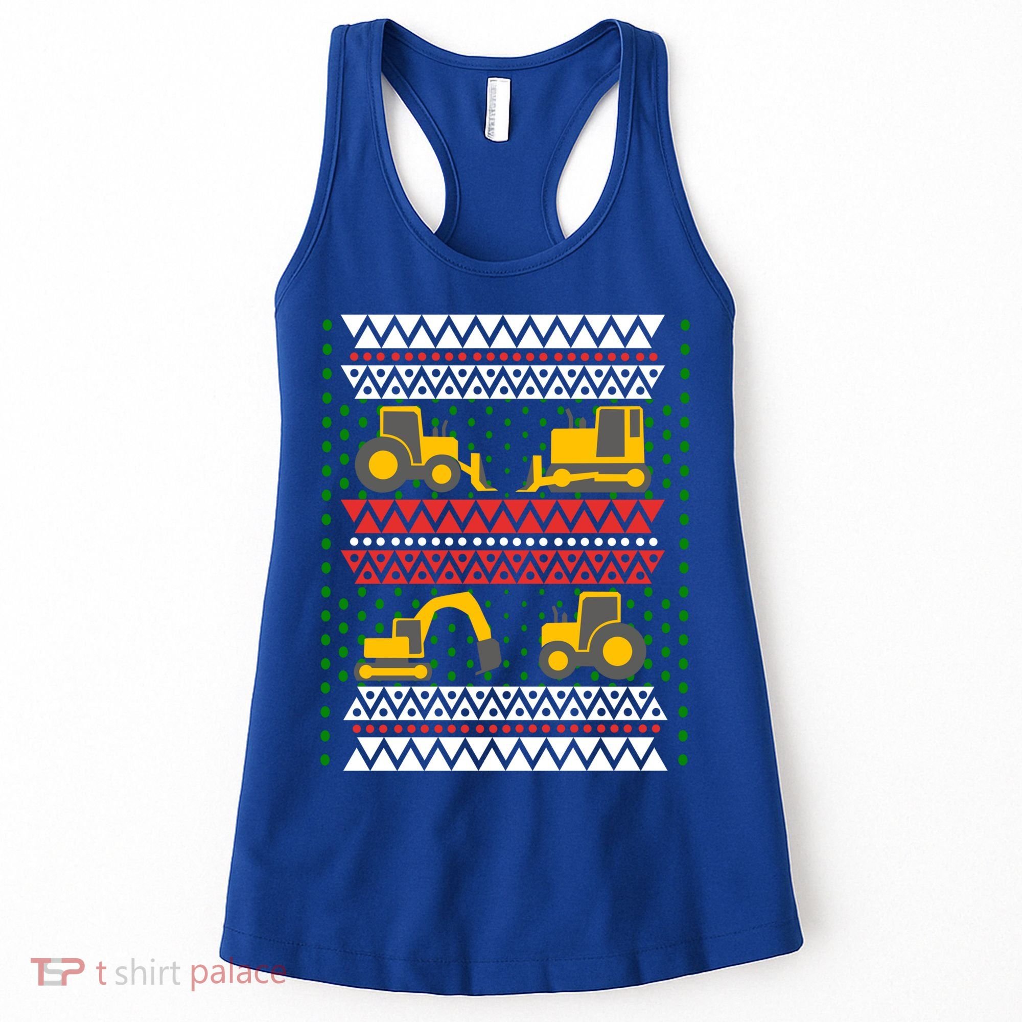 Excavator Tractor Bulldozer Christmas Ugly Sweater Cool Gift Women's Tank Top