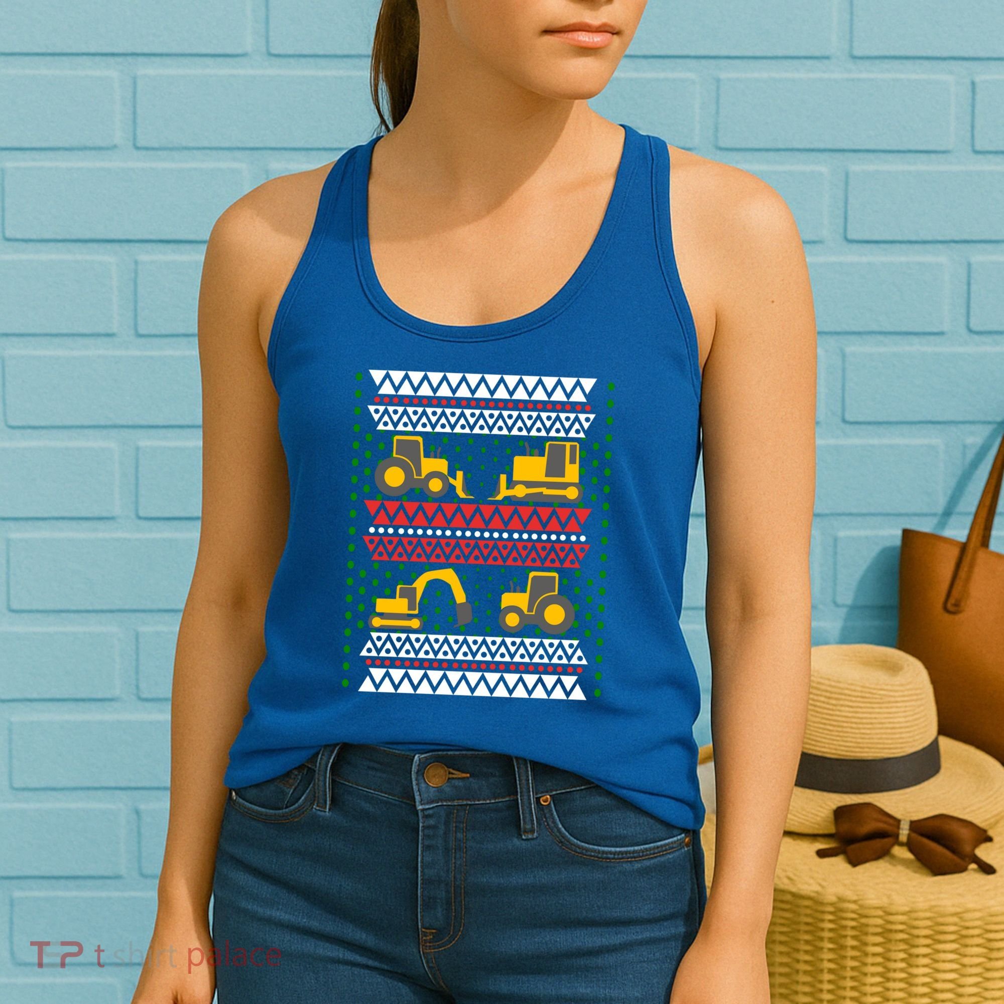 Excavator Tractor Bulldozer Christmas Ugly Sweater Cool Gift Women's Tank Top