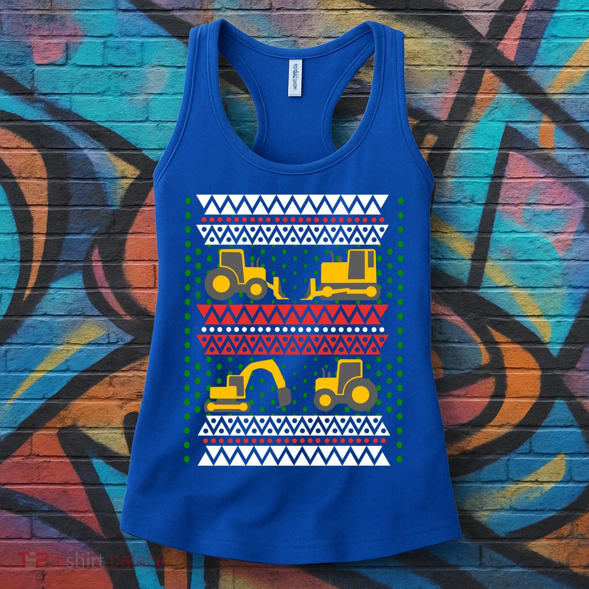 Excavator Tractor Bulldozer Christmas Ugly Sweater Cool Gift Women's Tank Top