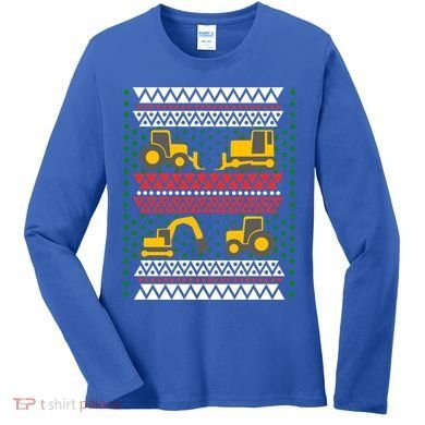 Excavator Tractor Bulldozer Christmas Ugly Sweater Cool Gift Women's Long Sleeve Shirt