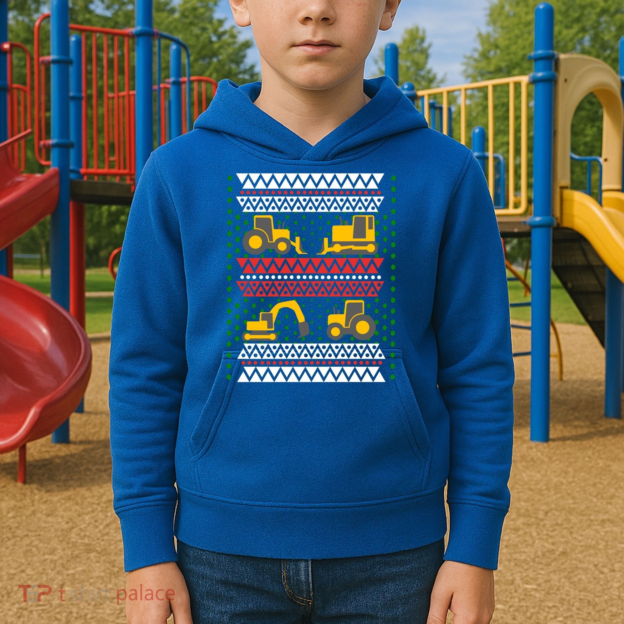 Excavator Tractor Bulldozer Christmas Ugly Sweater Cool Gift Kids Hoodie