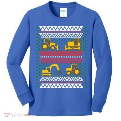 Excavator Tractor Bulldozer Christmas Ugly Sweater Cool Gift Kids Long Sleeve Shirt