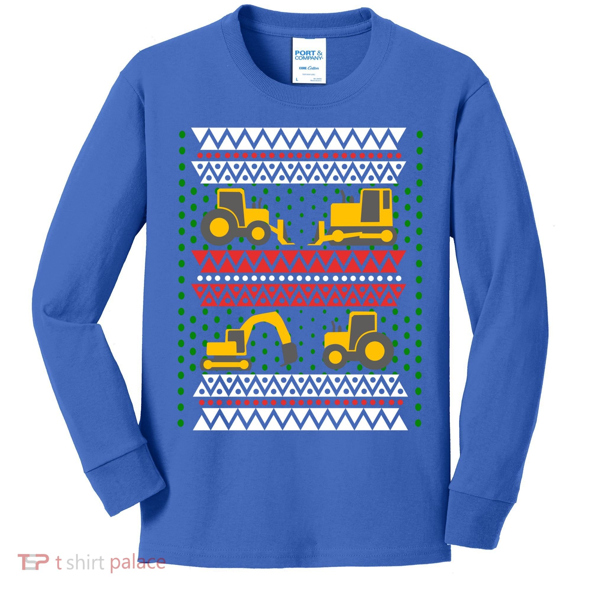Excavator Tractor Bulldozer Christmas Ugly Sweater Cool Gift Kids Long Sleeve Shirt