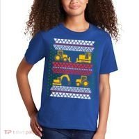 Excavator Tractor Bulldozer Christmas Ugly Sweater Cool Gift Kids T-Shirt thumb 2