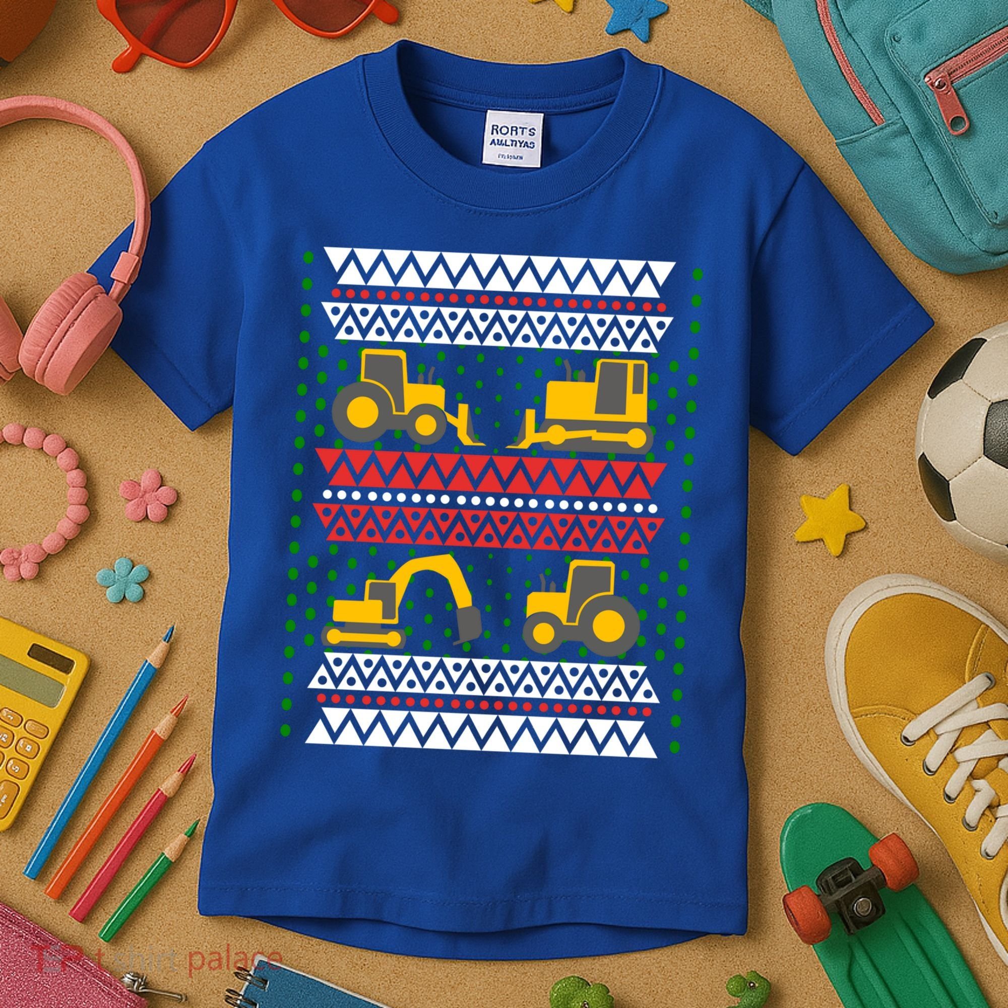 Excavator Tractor Bulldozer Christmas Ugly Sweater Cool Gift Kids T-Shirt