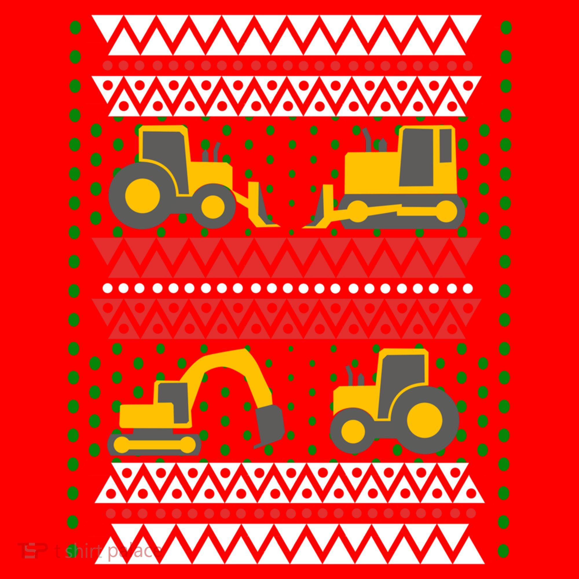 Excavator Tractor Bulldozer Christmas Ugly Sweater Cool Gift Santa Hat