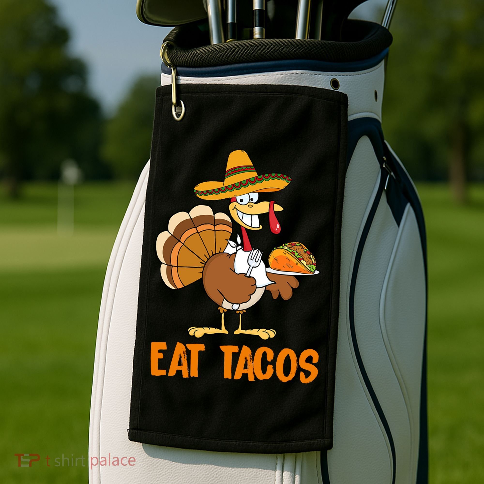 Eat Tacos Funny Turkey Thanksgiving Holiday Golf Towel