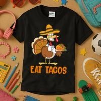 Eat Tacos Funny Turkey Thanksgiving Holiday Kids T-Shirt thumb 3