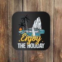 Enjoy The Holiday Summer Beach Palm Hawaiian Coaster thumb 0