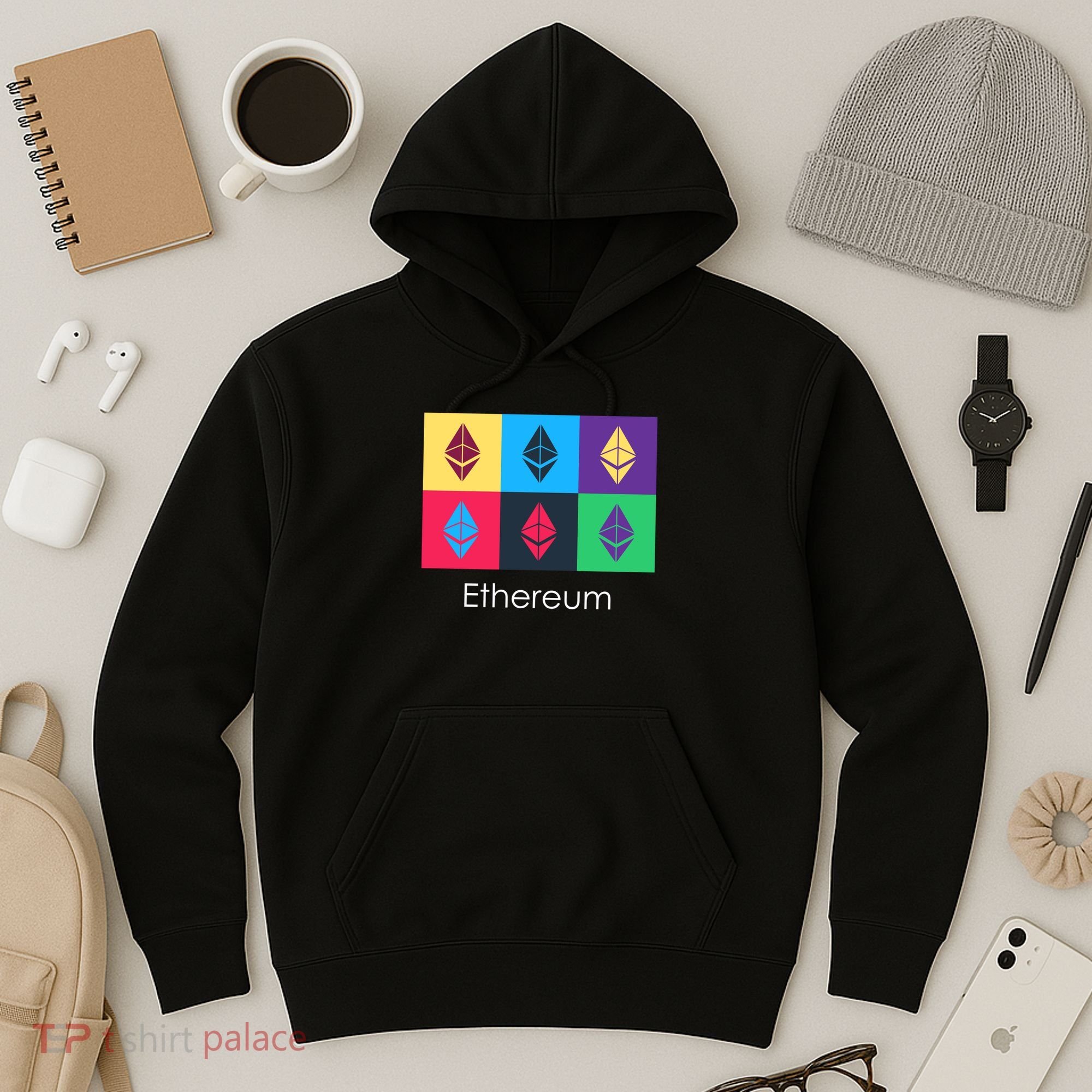 Ethereum ETH Pop Art Crypto Currency Logo Hoodie