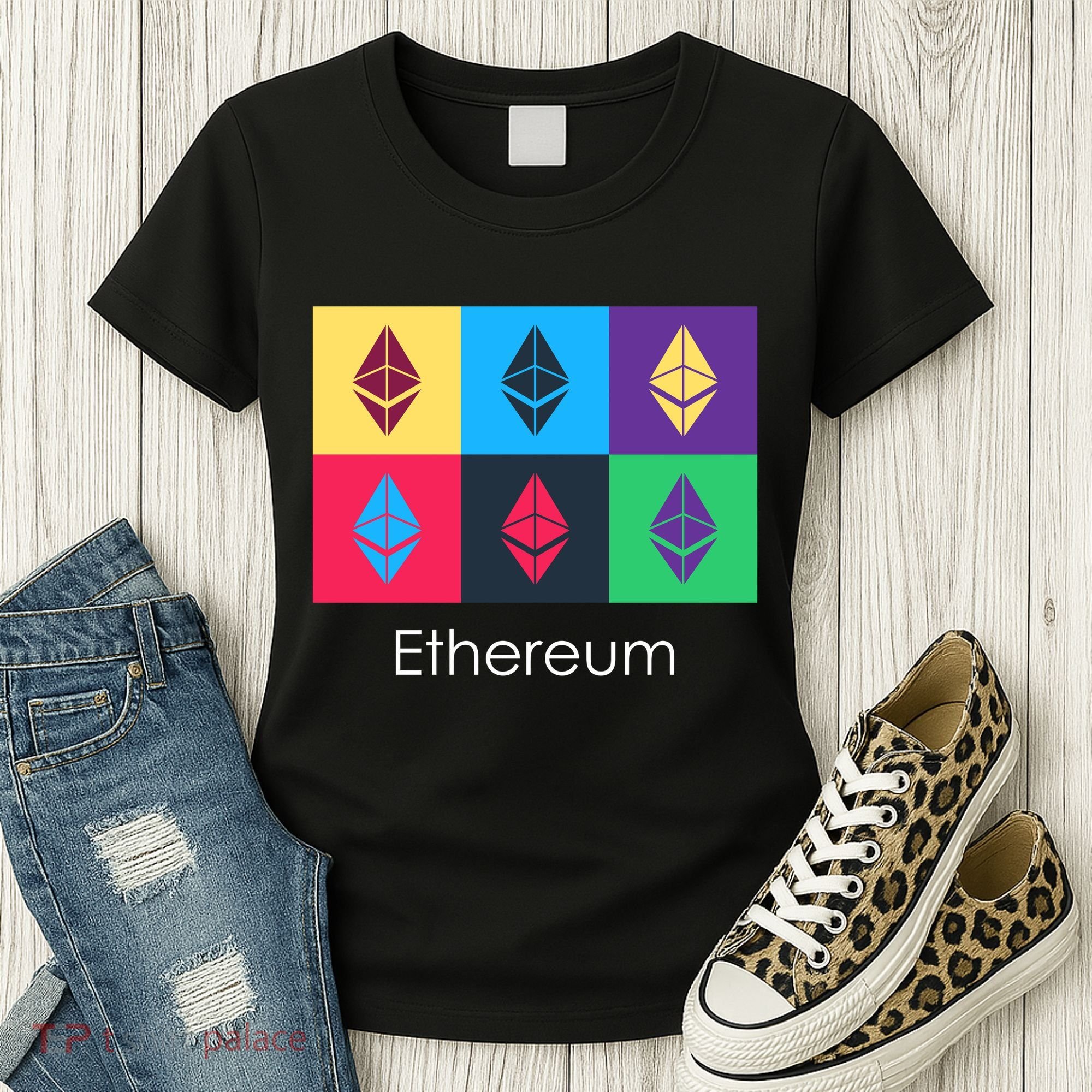 Ethereum ETH Pop Art Crypto Currency Logo Women's T-Shirt
