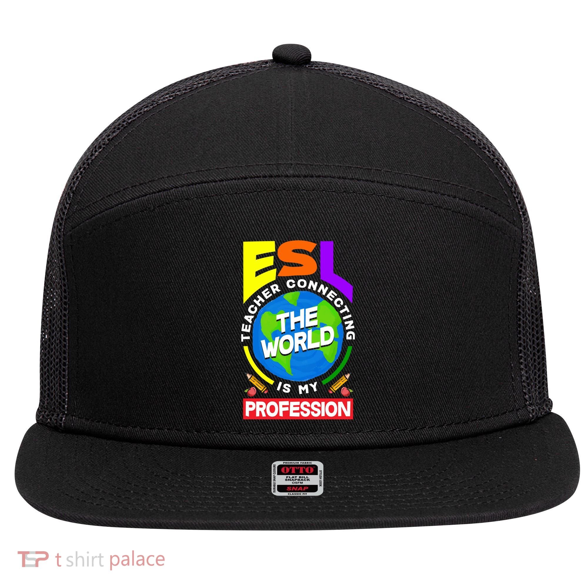 Esl Teacher Linguist Multilingual Teaching Profession Great Gift 7 Panel Mesh Trucker Snapback Hat