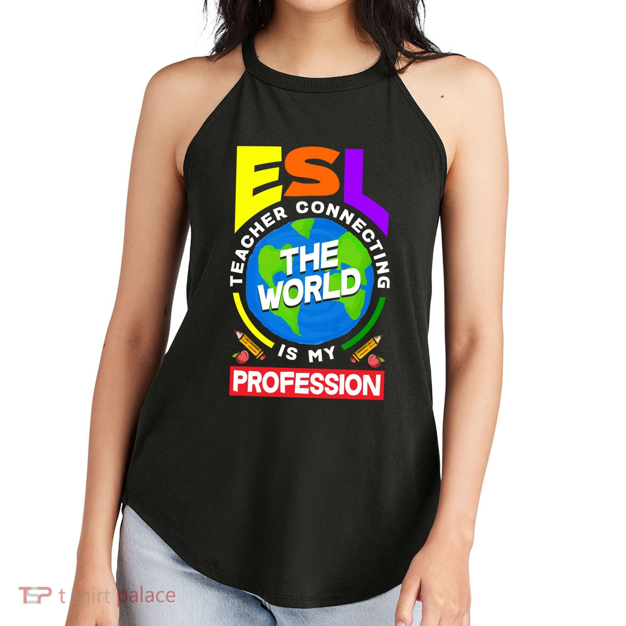 Esl Teacher Linguist Multilingual Teaching Profession Great Gift Women's Perfect Tri Rocker Tank