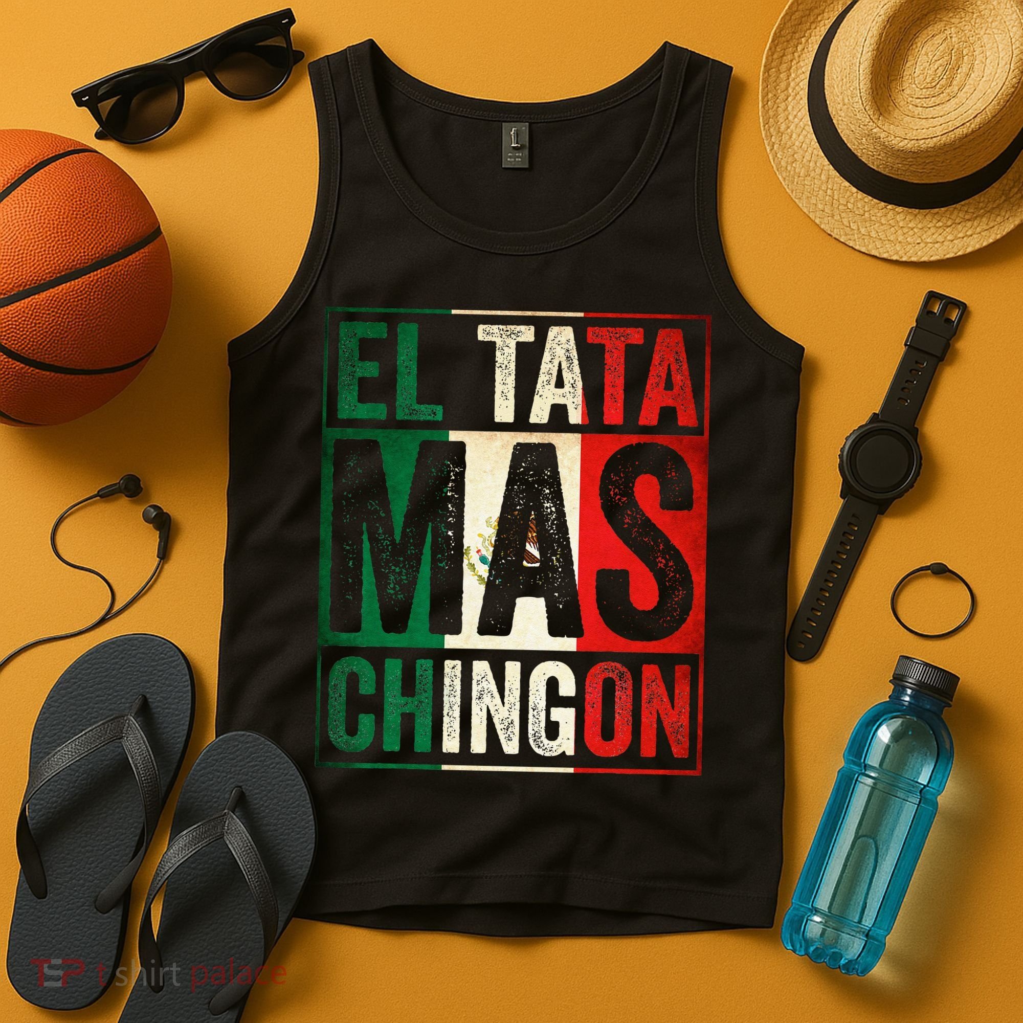 El Tata Mas Chingon Funny Grandpa Mexican Flag Spanish Dad Tank Top