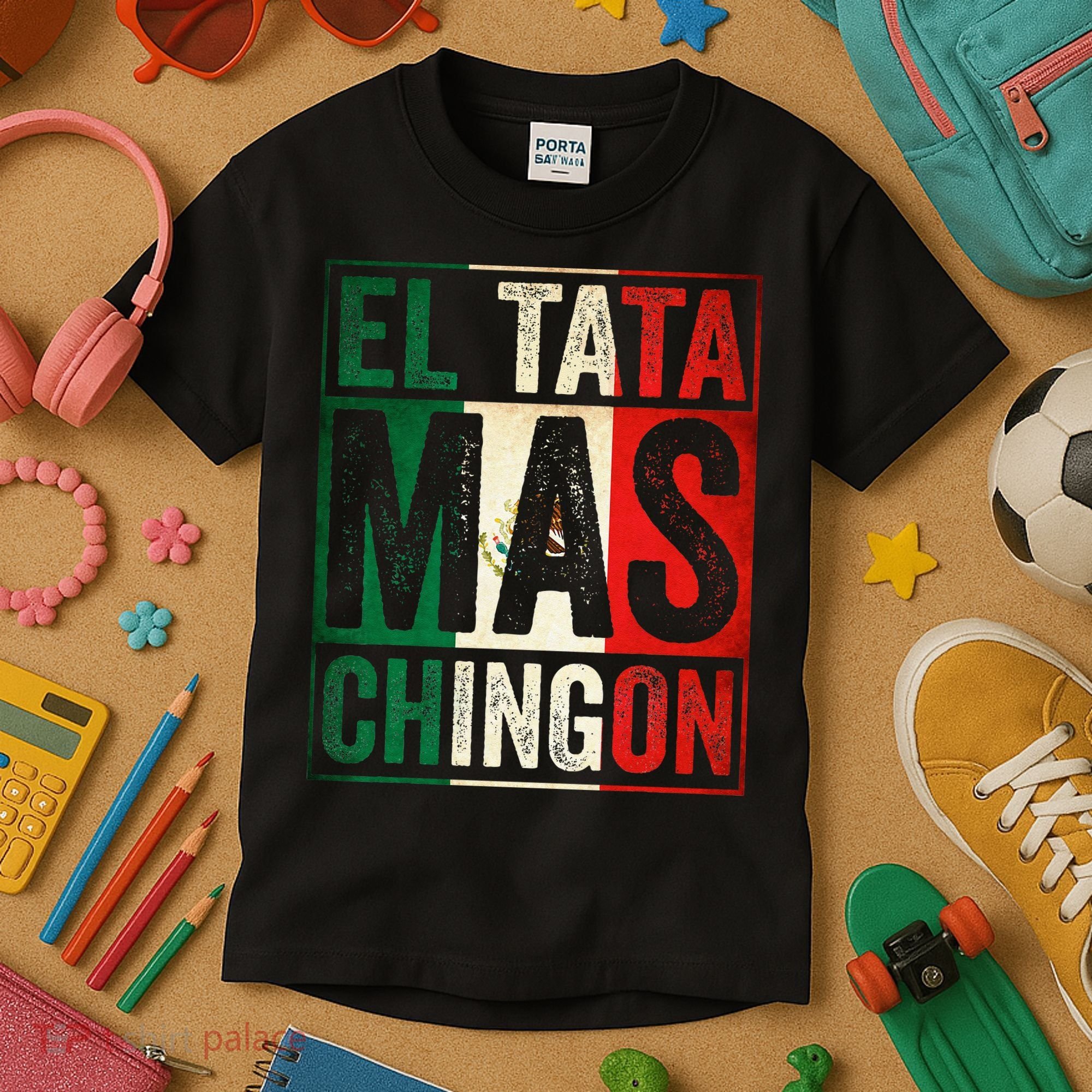 El Tata Mas Chingon Funny Grandpa Mexican Flag Spanish Dad Kids T-Shirt