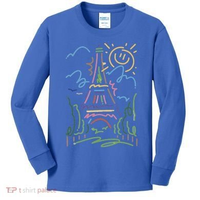Eiffel Tower Paris Cool Gift Hand Painted Paris France Kids Long Sleeve Shirt