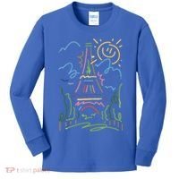 Eiffel Tower Paris Cool Gift Hand Painted Paris France Kids Long Sleeve Shirt thumb 0