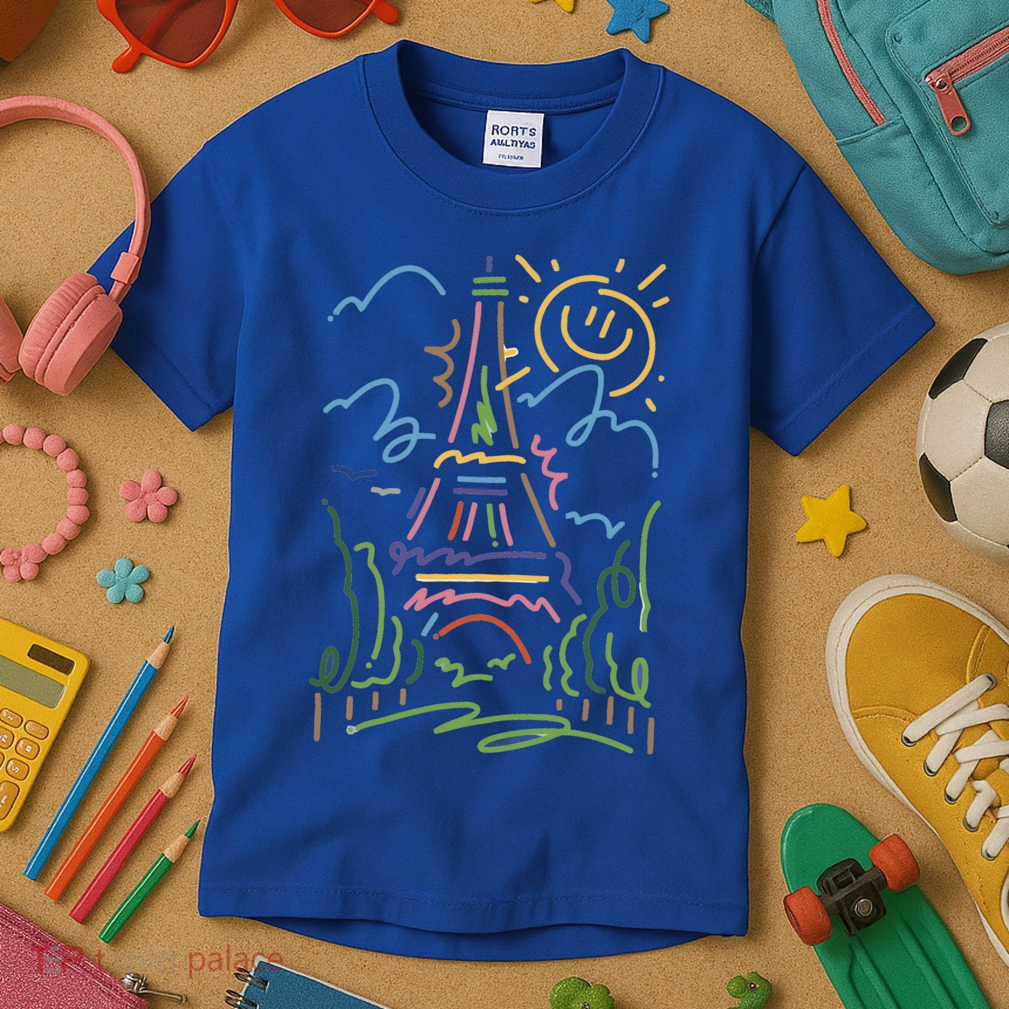 Eiffel Tower Paris Cool Gift Hand Painted Paris France Kids T-Shirt