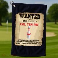 Evil Ten Pin 10 Funny Bowling Golf Towel thumb 1