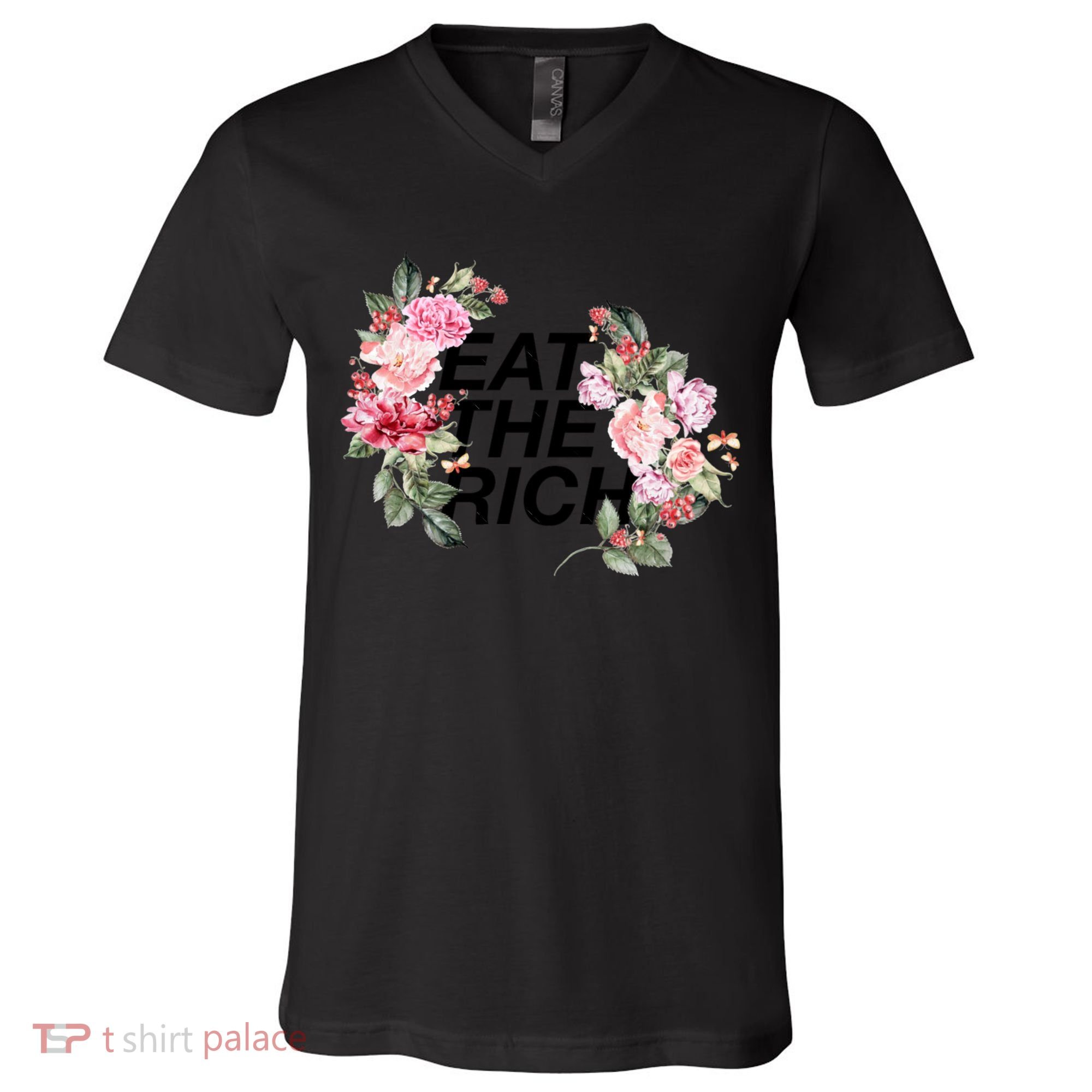 Eat The Rich Floral V-Neck T-Shirt