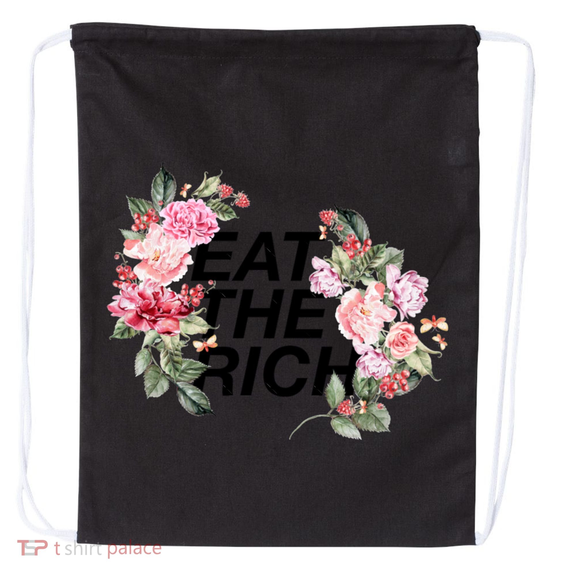 Eat The Rich Floral Drawstring Bag