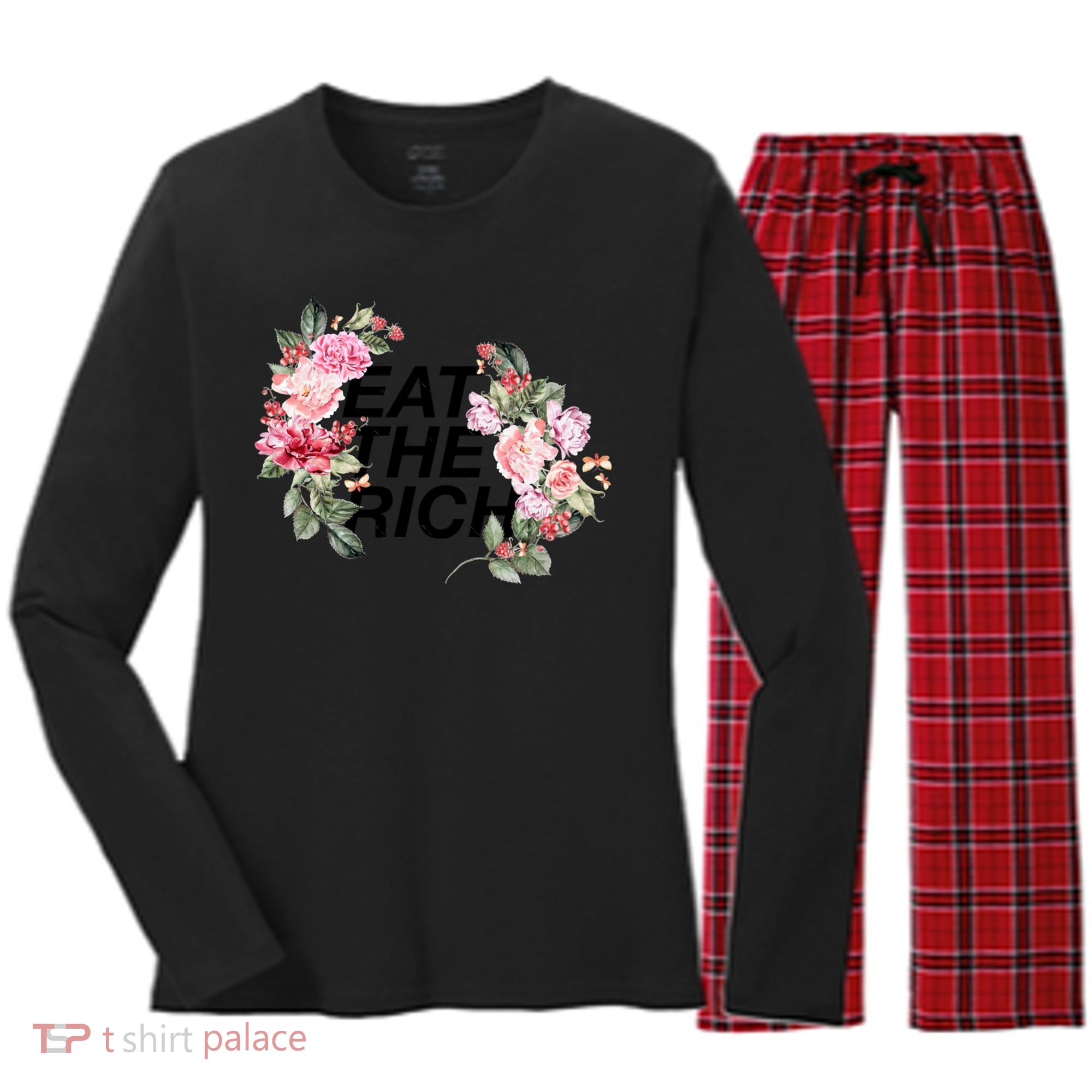 Eat The Rich Floral Women's Long Sleeve Flannel Pajama Set 