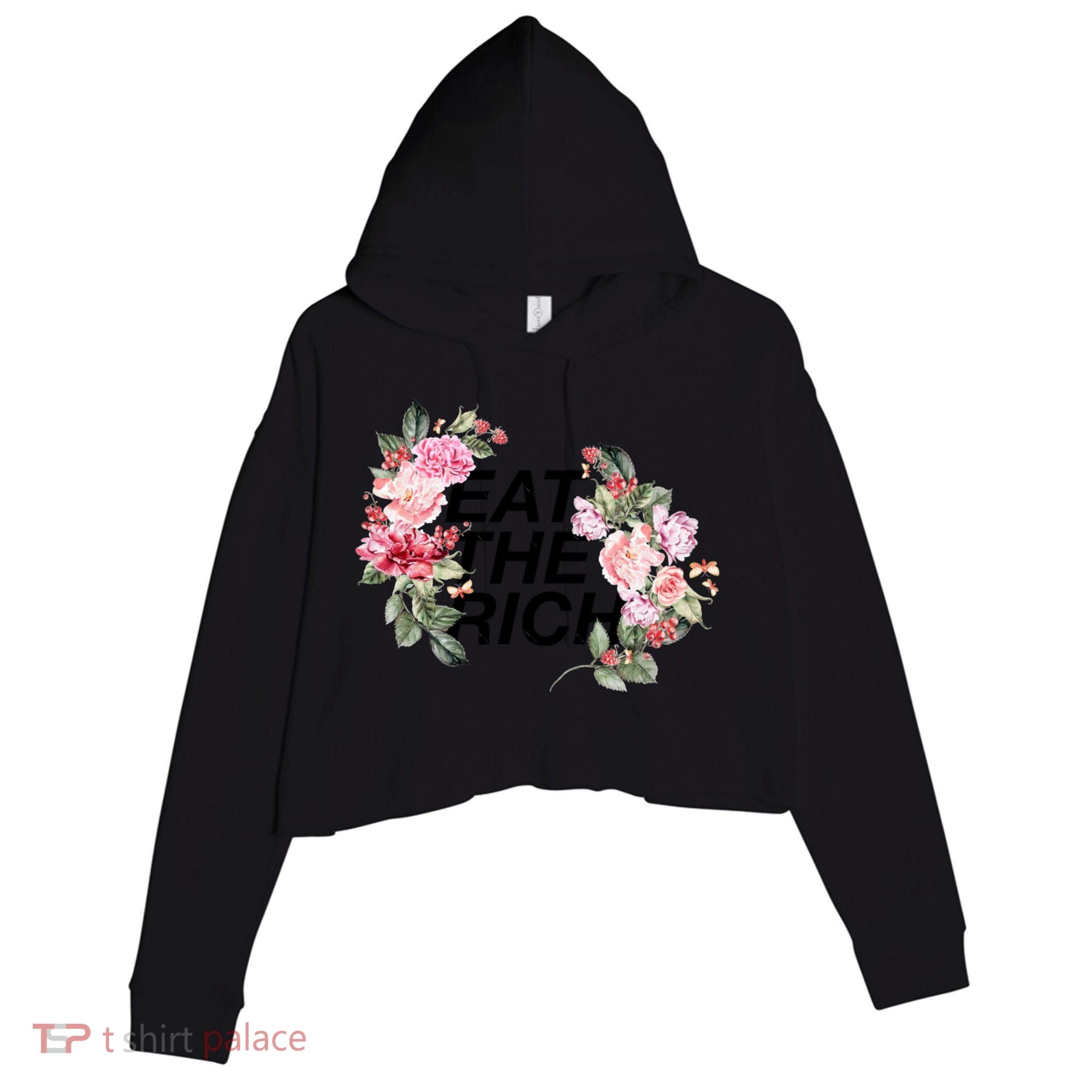 Eat The Rich Floral Crop Fleece Hoodie