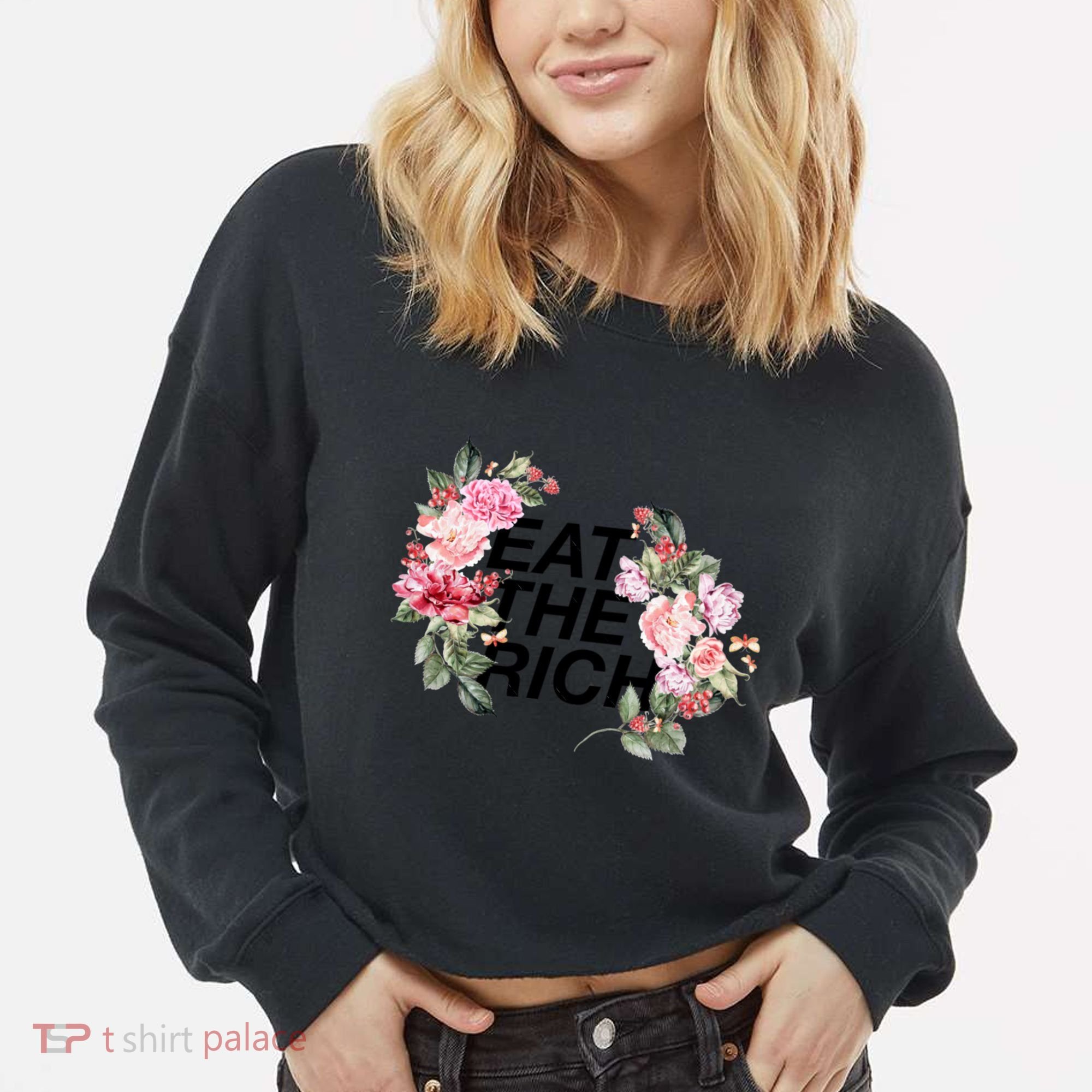 Eat The Rich Floral Cropped Pullover Crew