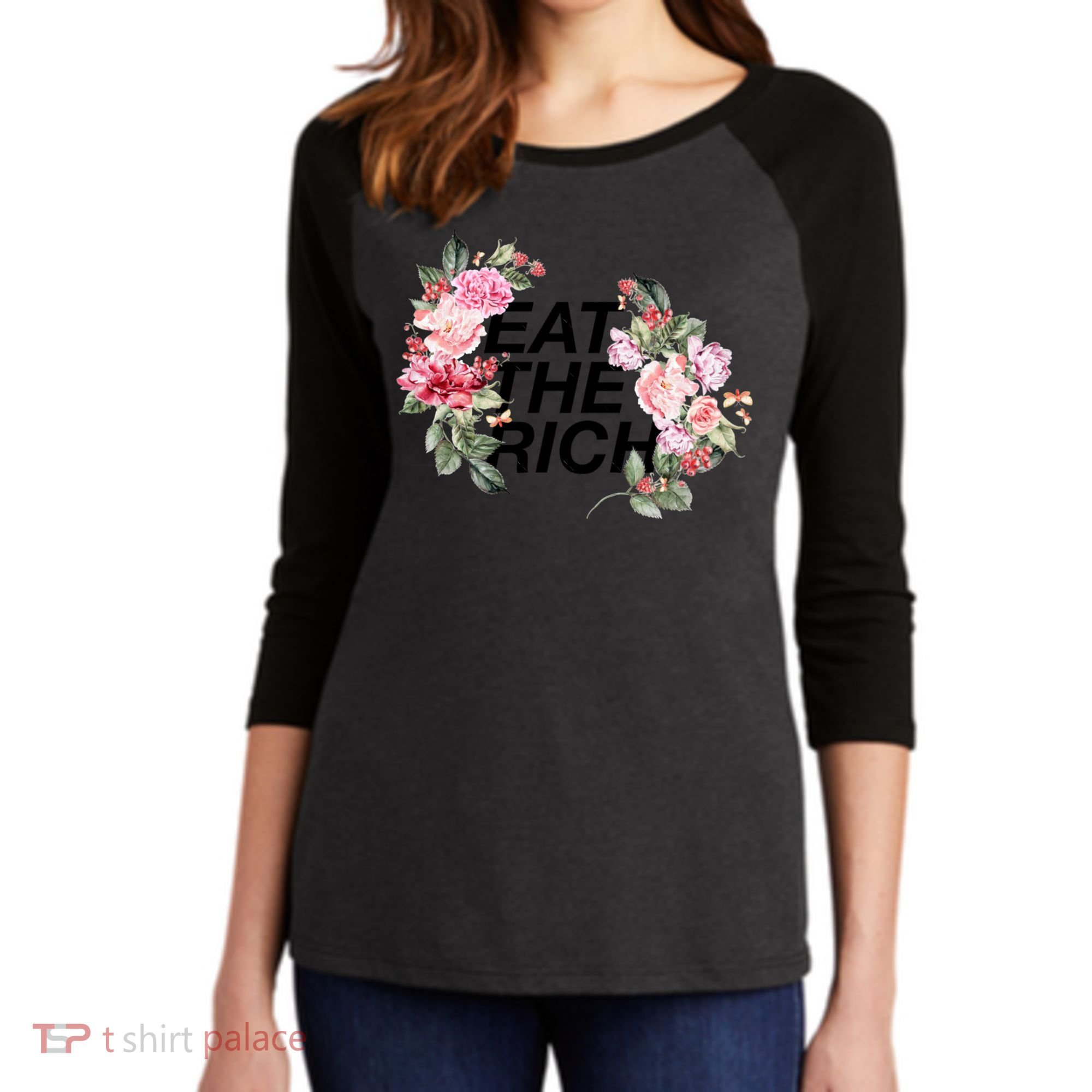 Eat The Rich Floral Women's Tri-Blend 3/4-Sleeve Raglan Shirt