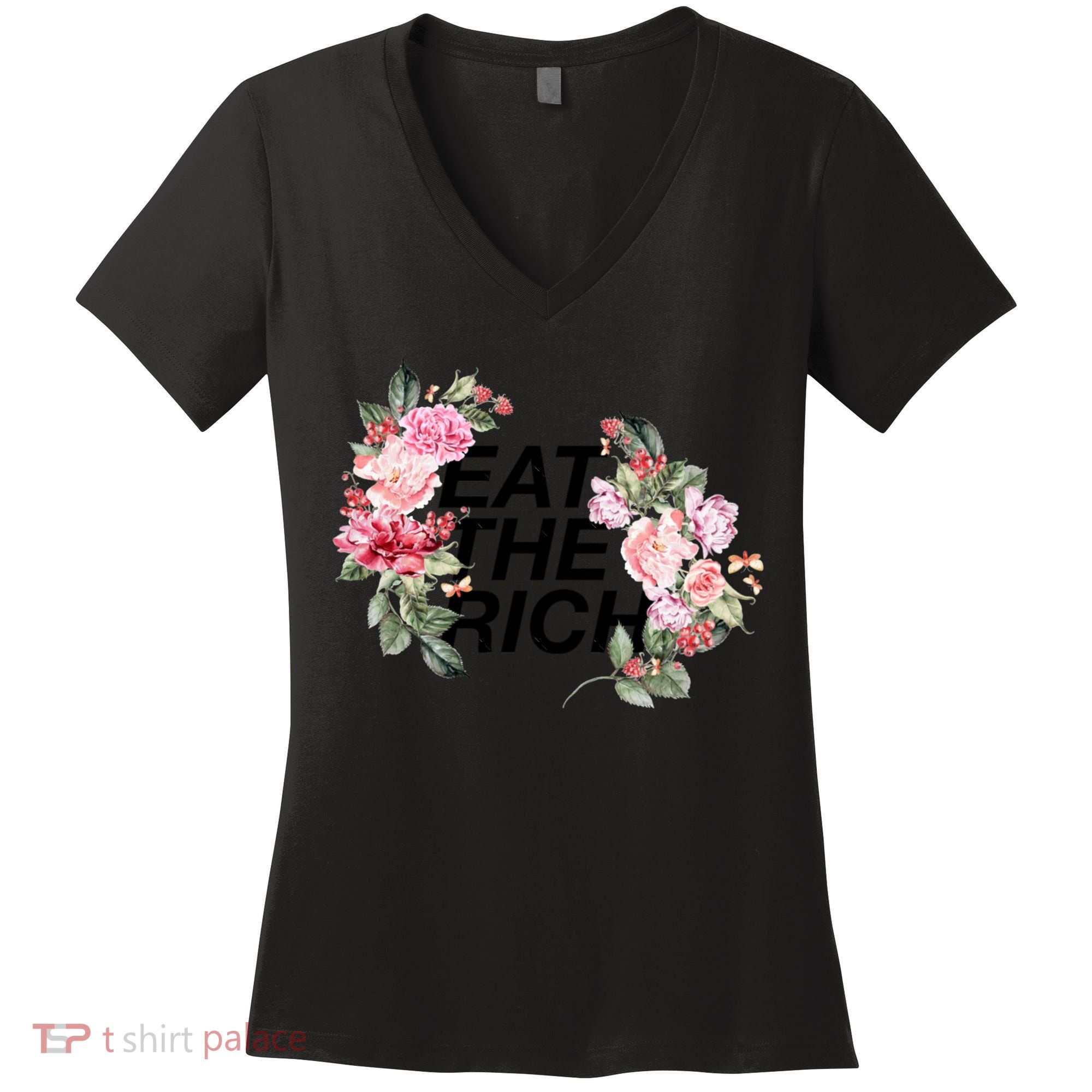 Eat The Rich Floral Women's V-Neck T-Shirt