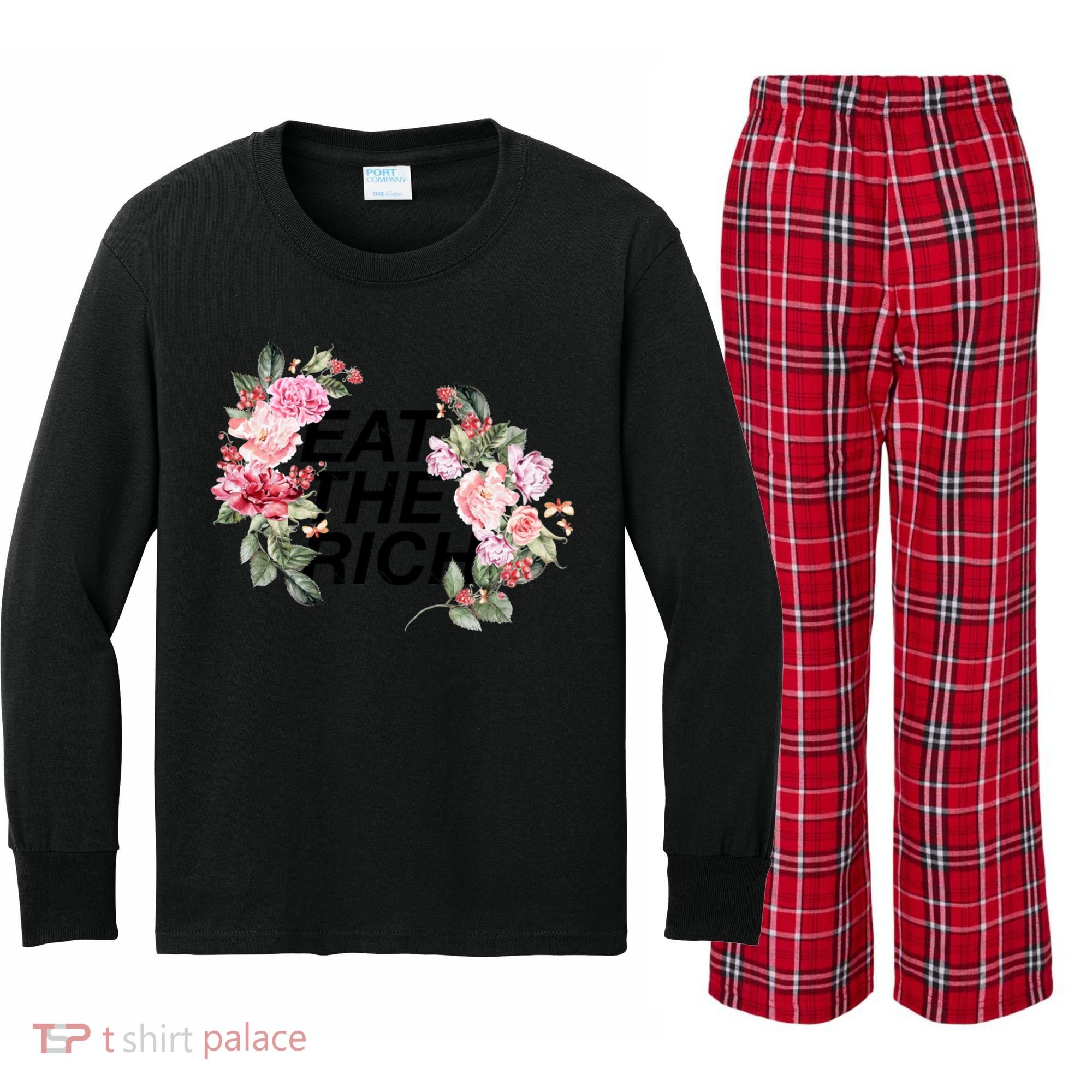Eat The Rich Floral Kids Long Sleeve Plaid Pajama Set