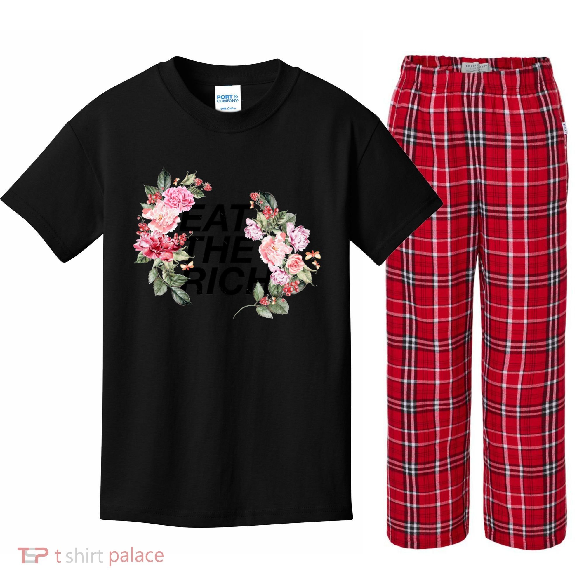 Eat The Rich Floral Kids Plaid Pajama Set