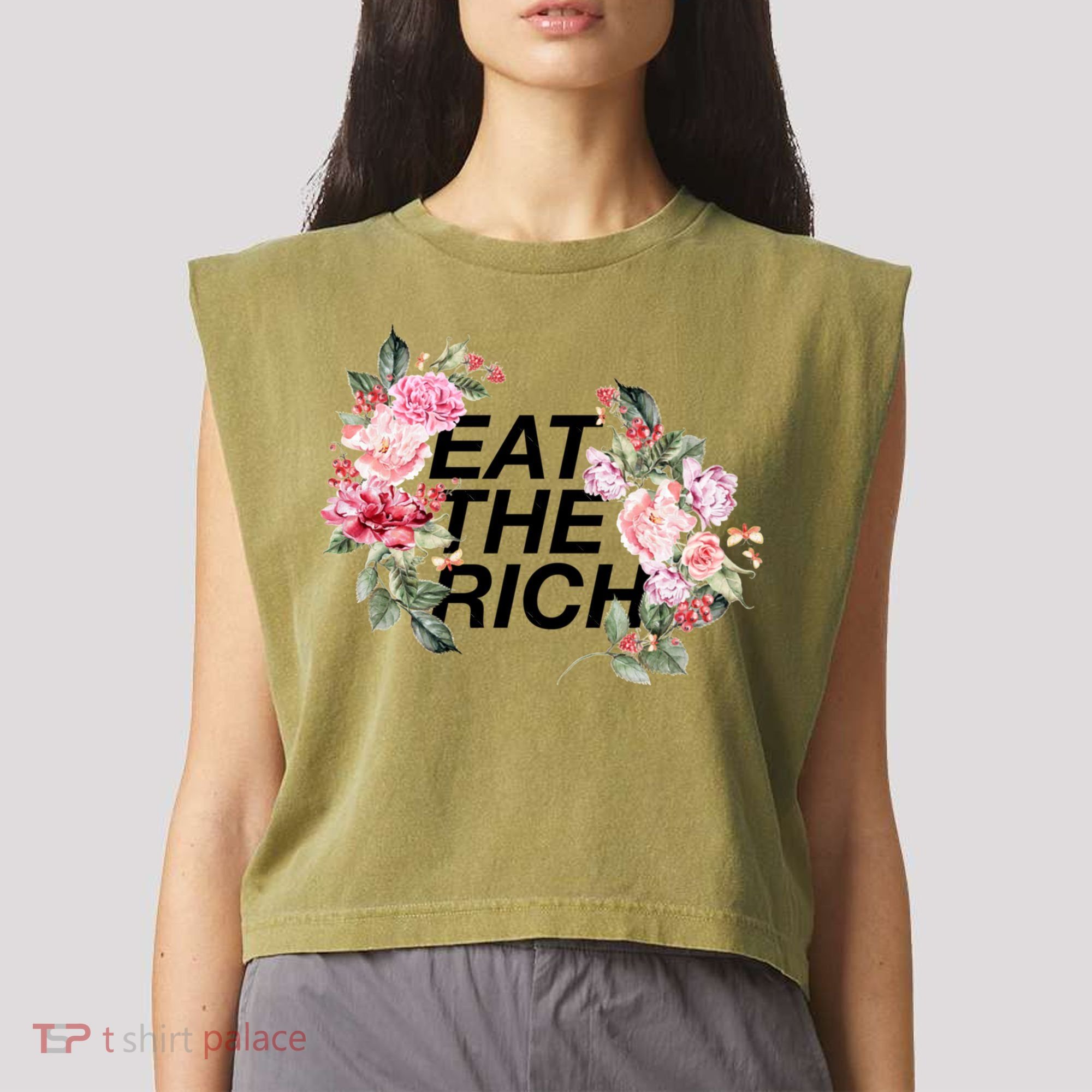 Eat The Rich Floral Garment-Dyed Women's Muscle Tee