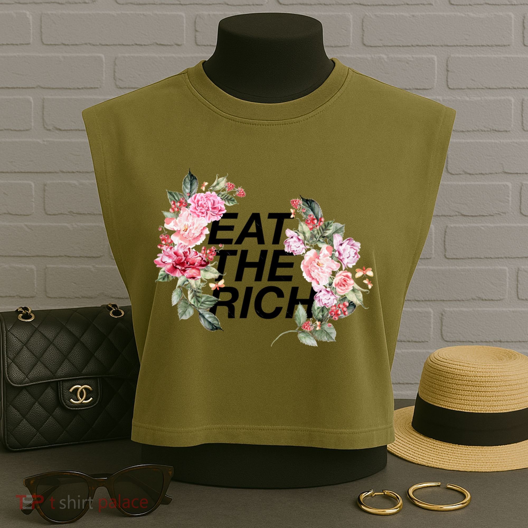 Eat The Rich Floral Garment-Dyed Women's Muscle Tee