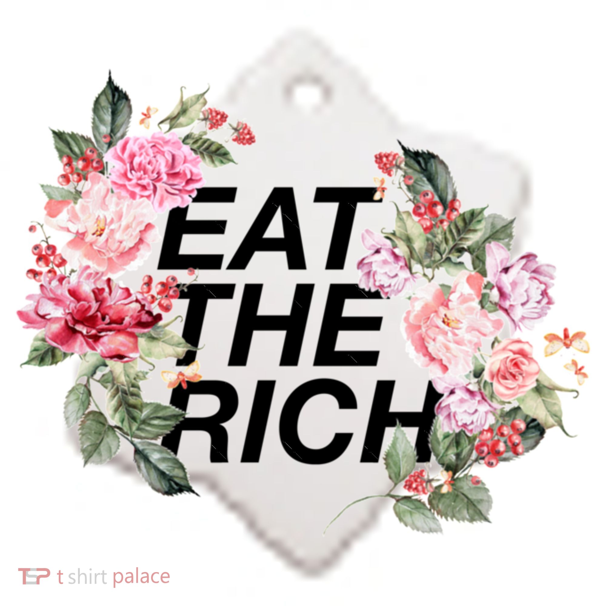 Eat The Rich Floral Ceramic Ornament